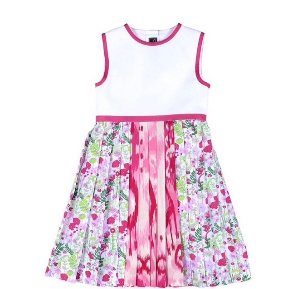 OSCAR DE LA RENTA Party Wedding Girls Cotton Pink/Green Floral/Ikat Dress SZ 8Y